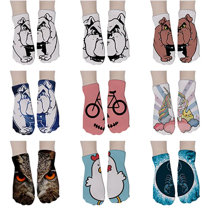 

Cartoon Dog Art funny Printed Socks Women Cotton Unicorn Short Socks Lovely Art 3d Printing Harajuku Low Ankle Socks