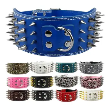 

3 inch Wide Spikes Studded Leather Pet Dog Collar for Large Breeds Pitbull Doberman S M L Sizes