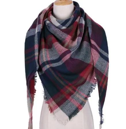 Зимний треугольный шарф для женщин, клетчатый теплый кашемировый шарф, шали и палантины, роскошная брендовая бандана для шеи, платок из пашмины