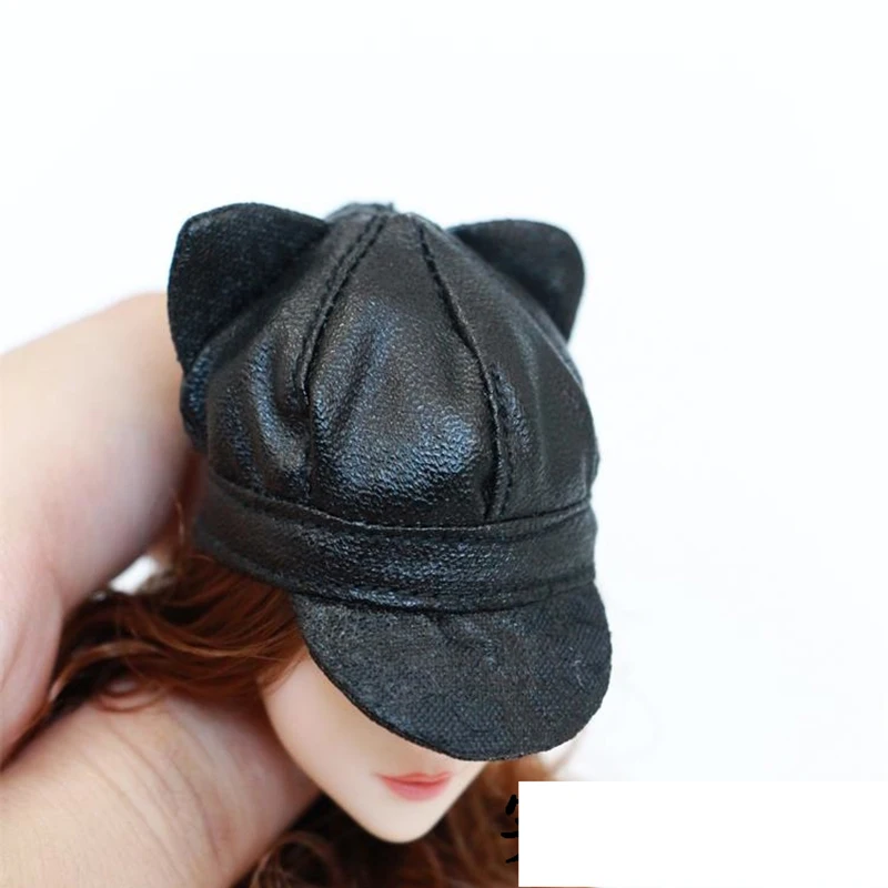 

IN STOCK 1/6 Female Young Girl PU Leather Cat Ear Hat Fit For 12'' Action Figure