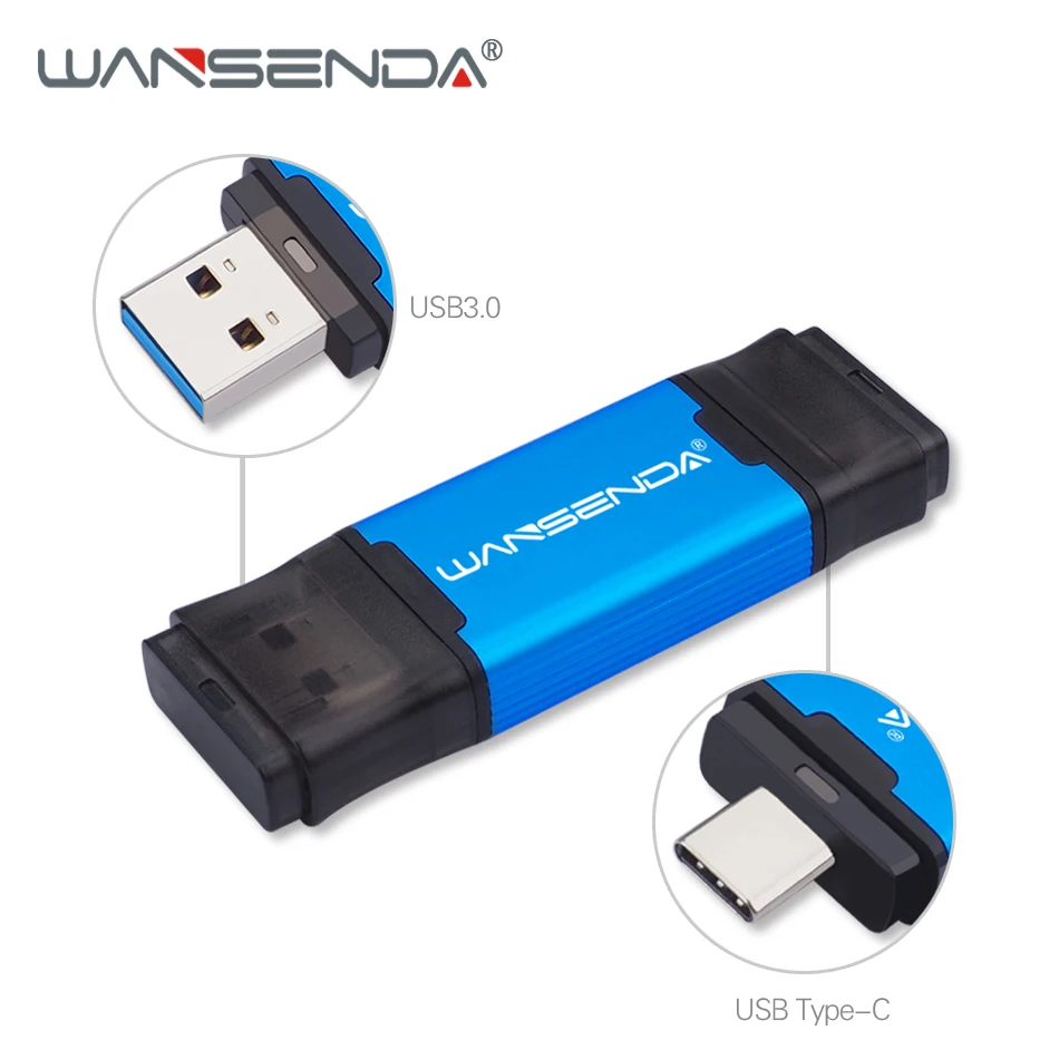 WANSENDA OTG USB 3,0 type-C USB флеш-накопитель 512 ГБ 256 ГБ флеш-накопитель для ПК type C 128 Гб 64 ГБ 32 ГБ 16 ГБ Флешка карта памяти - Цвет: Синий