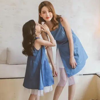 

Children Girls Summer Dress 2020 Big Kids Sleeveless Strap Denim Split with Mesh Fashion Dresses Teenage Girl Princess Clothes