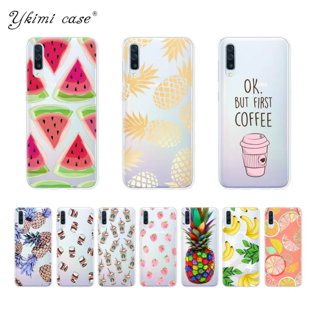 

Phone Case For Samsung Galaxy A10 A20 A30 A40 A50 A70 Case Cartoon fruit pineapple lemon coffee Coque Soft Silicone TPU Funda