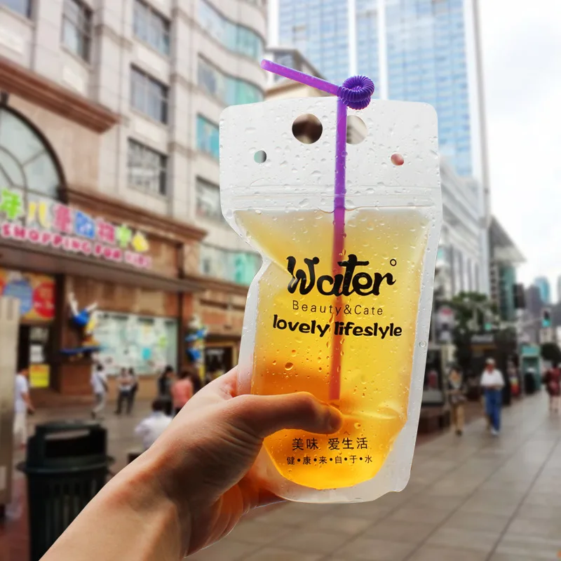 50pcs Water pattern zip lock stand up plastic bags juice drink beer milk tea packages 500ml large transparent seal sealing pouch3
