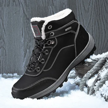 

Men's Winter Keep Warm Boots Non-Slip Outdoor Hiking Men Shoes Size 37-47 Plush Leather Shoes Men Comfortable Durable Sneakers