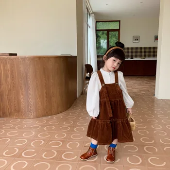 

Autumn New Arrival korean style cotton all-match casual princess corduroy suspender dress for fashion cute sweet baby girls