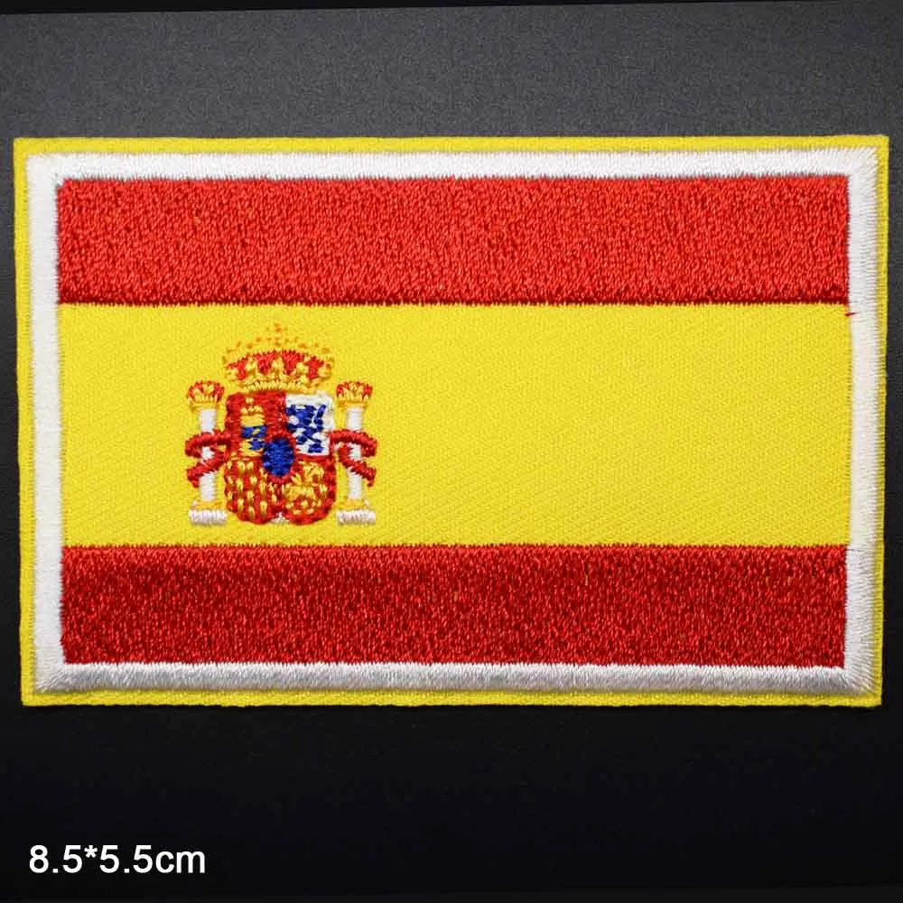 

Spain National Flag Iron on USA US Germany Russia Russian UK National Flag Novelty Embroidered Clothes Patches For Clothing