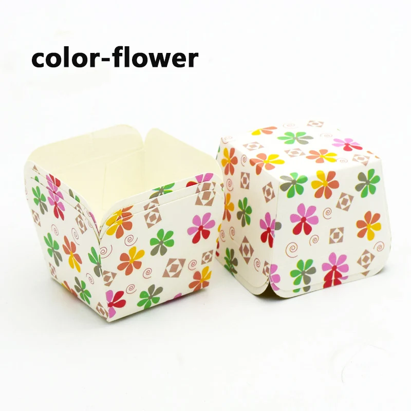 color-flower 50 шт./лот коробка для кексов, чашка для кексов, коробка для кексов с высокой температурой, квадратная коробка для бумажных стаканчиков с ураганом - Цвет: color-flower