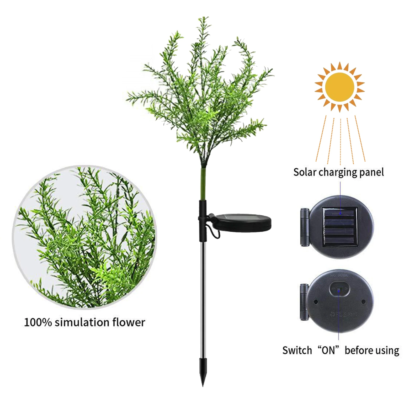 

2PCS Solar Simulation Christmas Tree Lights IP65 Waterproof 15LED Colorful Garden Landscape Lawn Lamp Courtyard Decoration