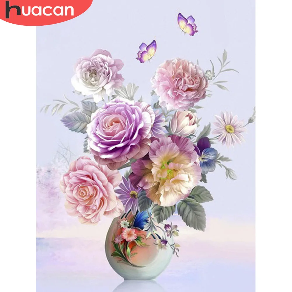 

HUACAN Diamond Mosaic Flower Beaded Painting Diamond Embroidery Full Set Flower Cross Stitch Diamond Painting Full Square Decor