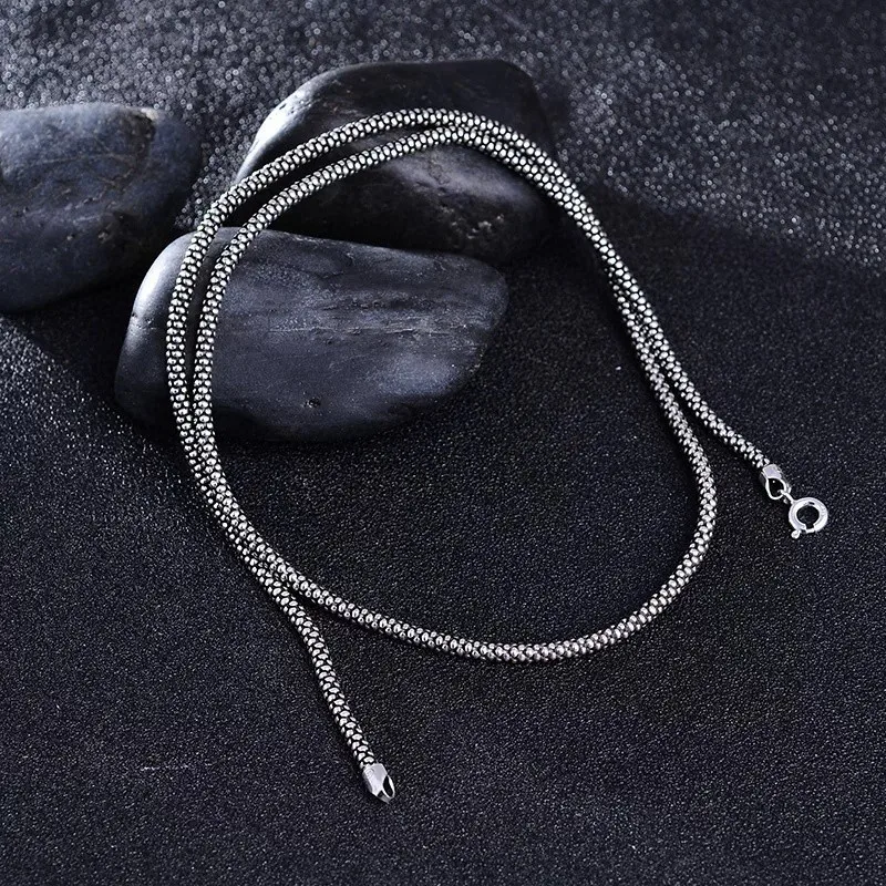 Real Silver Necklace Men Women Thai Silver 3mm Corn Necklace Male s925 Sterling Silver Long Chain Retro Pendant Necklace Jewelry - Image 2