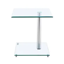 Home Side Tables Furniture Clear Glass End Table Living Room Table 2-Tier Square Glass Minimalist Office Magazine Storage Shelf