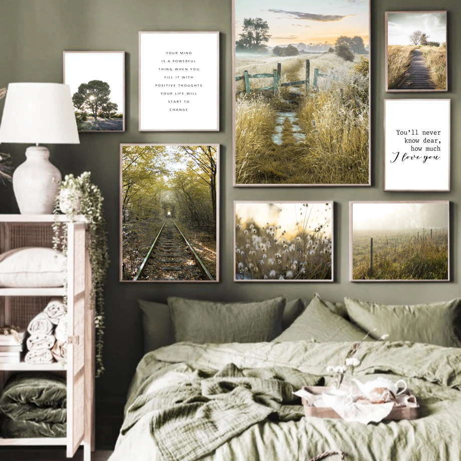 

Autumn Tree Flower Railway Wooden Bridge Wall Art Canvas Painting Nordic Posters And Prints Wall Pictures For Living Room Decor