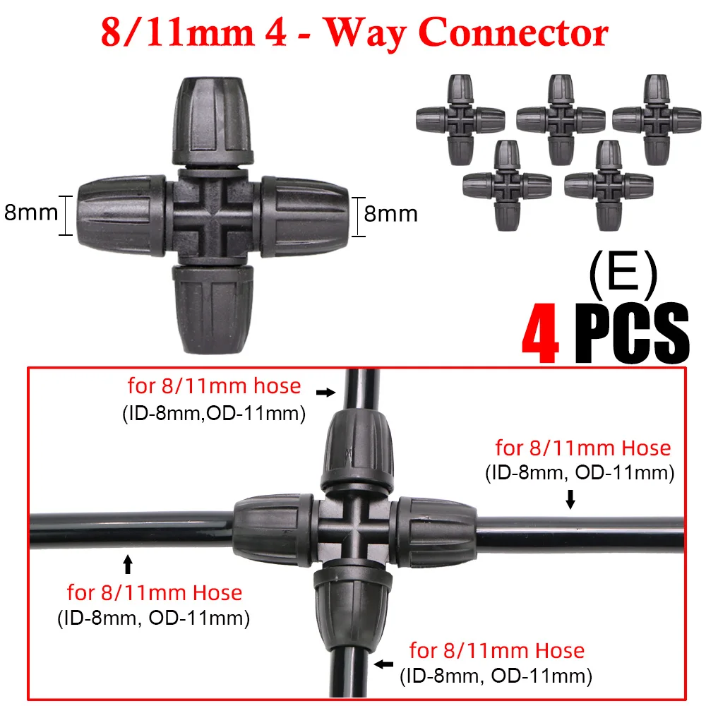 Garden 3/8" To 1/4" Hose Connector 8/11 To 4/7mm Barbed Lock Tee Straight Elbow End Plug Valve Pipe Adapter Irrigator Fitting