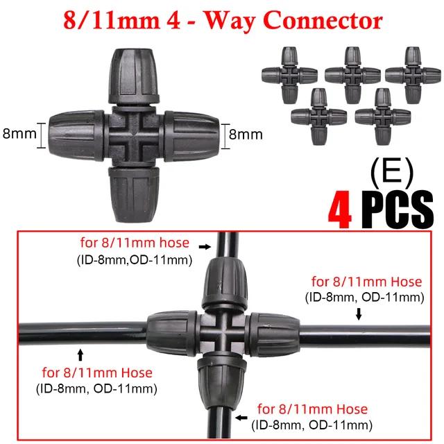 Kert 3/8 " - 1/4" -Es Tömlőcsatlakozó 8/11 4/7 Mm Szögesdarabos Póló Egyenes Könyök Végdugó Cső Adapter Öntöző Illesztés - Image 6