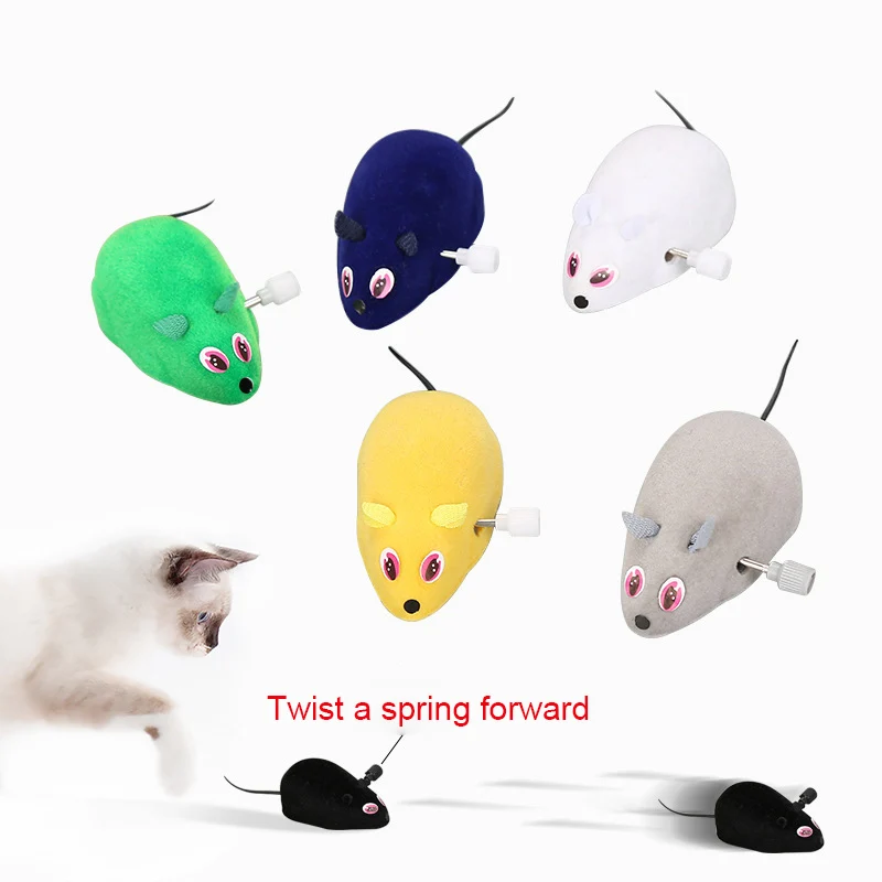 1Pc Cat Self-excited Toy Clockwork Mouse Runs Automatically Flocking Clockwork Mouse Pet Mouse Toy Color Random