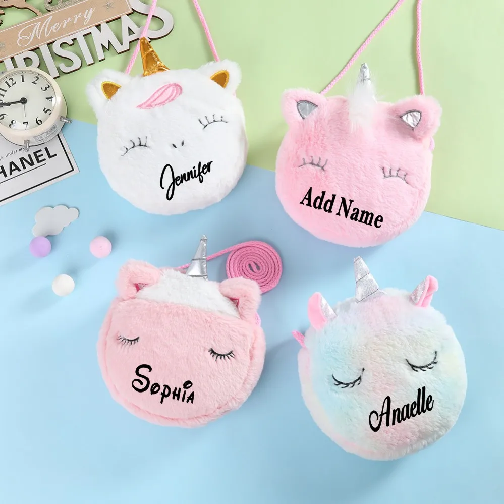 

Personalised Unicorn Bag Cute Cartoon Plush Crossbody Mini Cute Unicorn Toddler Shoulder Bag Coin Purse Custom Gift For Girls