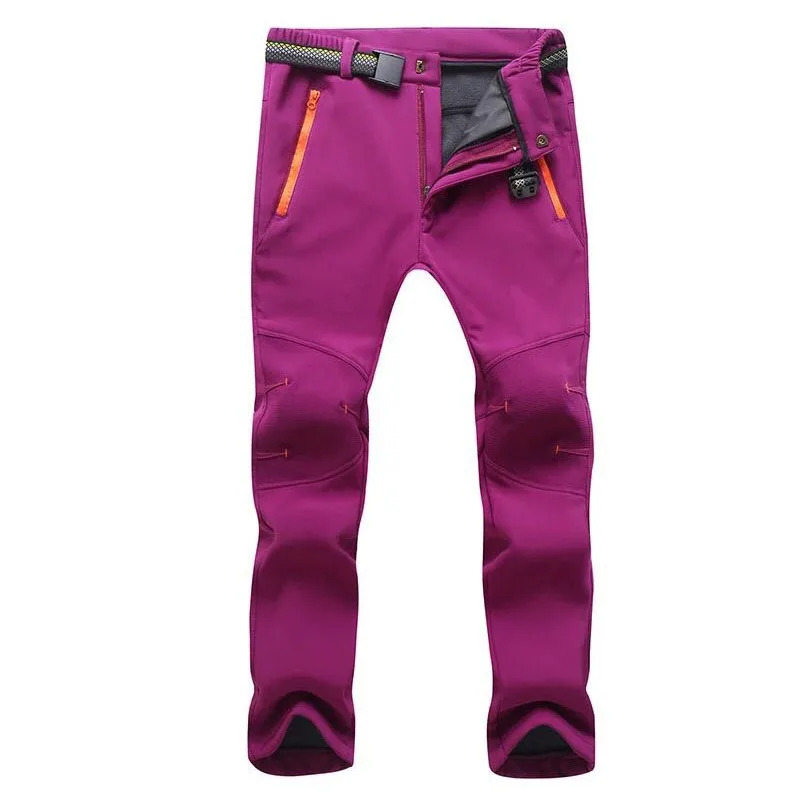 Winter Men Hiking Pants Outdoor Trekking Softshell Women Warm Pants Waterproof Thermal Camping Skiing Climbing Snow Trousers - Цвет: Women Grape purple