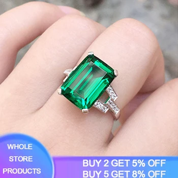 

YANHUI Silver 925 Jewelry Created Emerald Ring Green Gemstone Silver 925 Women's Trendy Rings Party Engagement Ring Fine Jewelry