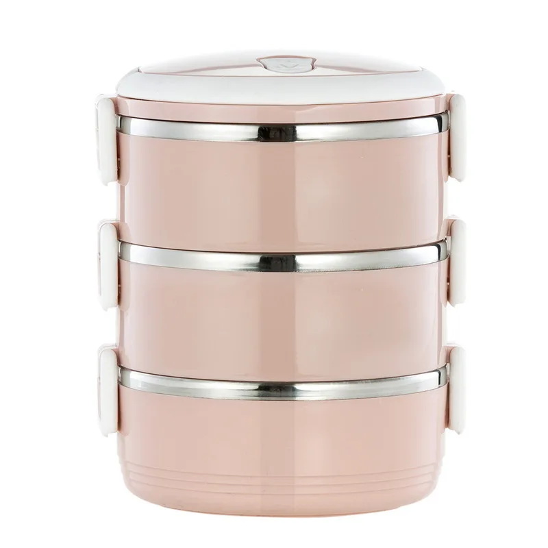 3 layer pink Портативный контейнер Bento для обеда коробка из нержавеющей изоляции Ланчбокс детское питание термический контейнер для пикника герметичный чехол контейнер для закусок - Color: 3 layer pink