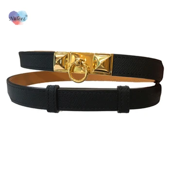 

Nuleez brand belt women H orange genuine leather copper buckle circle decoration fashion design dress accessory