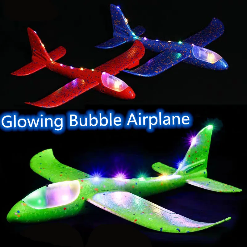 Hand Throwing Glider Airplane Model Toy LED Glowing Outdoor Toy for Kids 