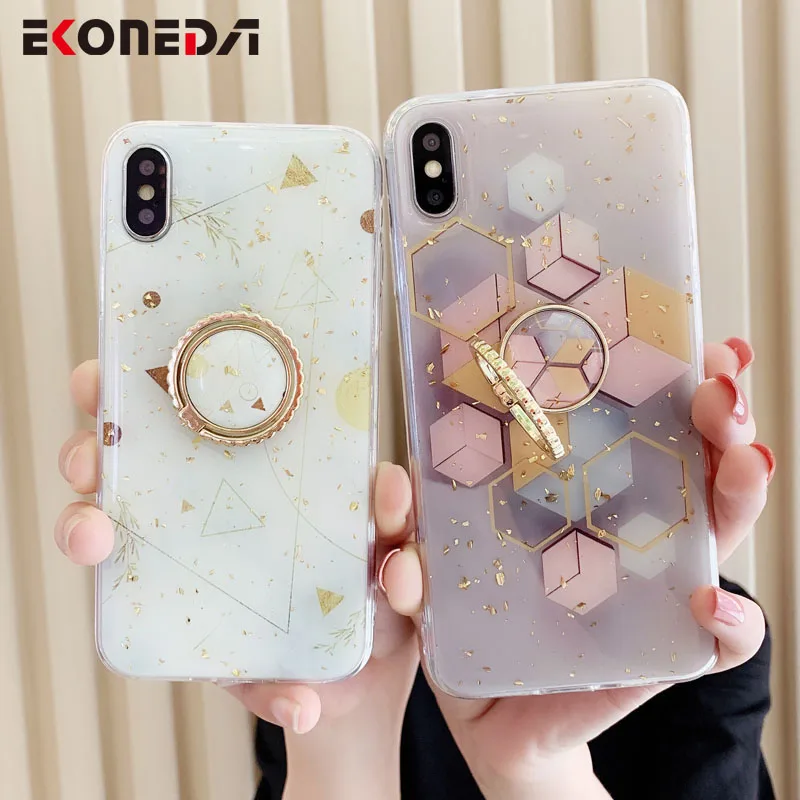 

EKONEDA Finger Ring Holder Case For Samsung Galaxy S9 S10 Plus Note 9 10 Plus A7 A9 2018 Case Luxury Glitter Marble Soft Cover