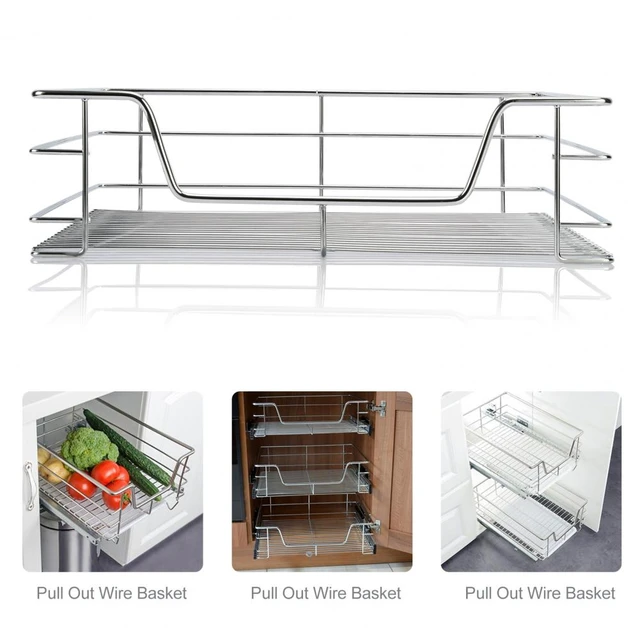 DIY Cupboard Drawer Basket Kitchen Storage Shelf Organizer Sliding Cabinet  Basket Pull Out Metal Drawer Type Mesh Basket - AliExpress
