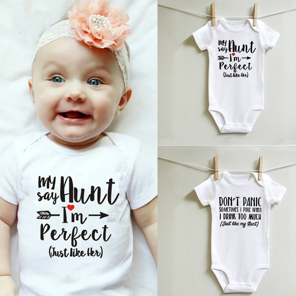Lindo bebé blanco Casual s mi tía dice que soy perfecto carta impresión monos recién nacidos de la tía bebé Niños Niñas Ropa