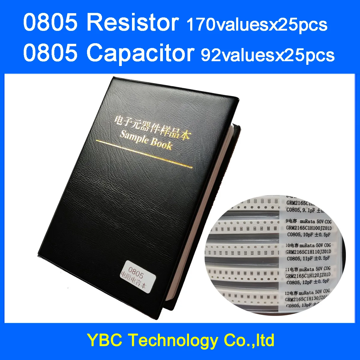 0805 SMD Resistor 0R~10M 10valuesx25pcs=4250pcs + Capacitor 92valuesX25pcs=2300pcs 0.5PF~10uF Sample Book