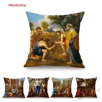 

French Classicism Painting Nicolas Poussin Christian Region Jesus Bible Store Oil Painting Sofa Pillow Cover Linen Cushion Cover