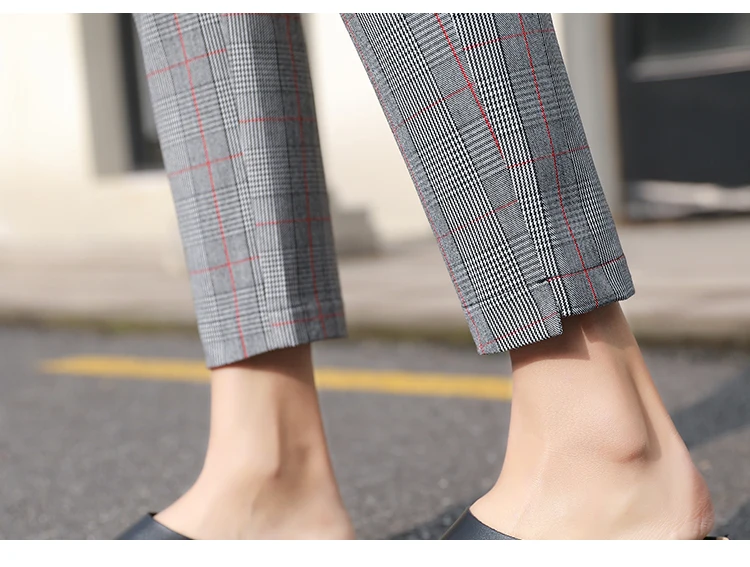 JUJULAND Женская клетчатая элегантная женская обувь на высоких каблуках с качество на осень-зиму брюки в английском стиле Тощий голеностопного-"лодочка", длина до колена, брюки 607