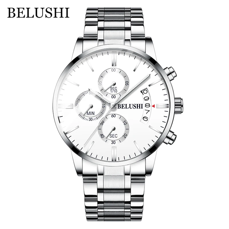 Relojes часы мужские модные спортивные кварцевые часы мужские часы с хронографом высококачественные Бизнес водонепроницаемые часы Relogio Masculino - Цвет: Silver White
