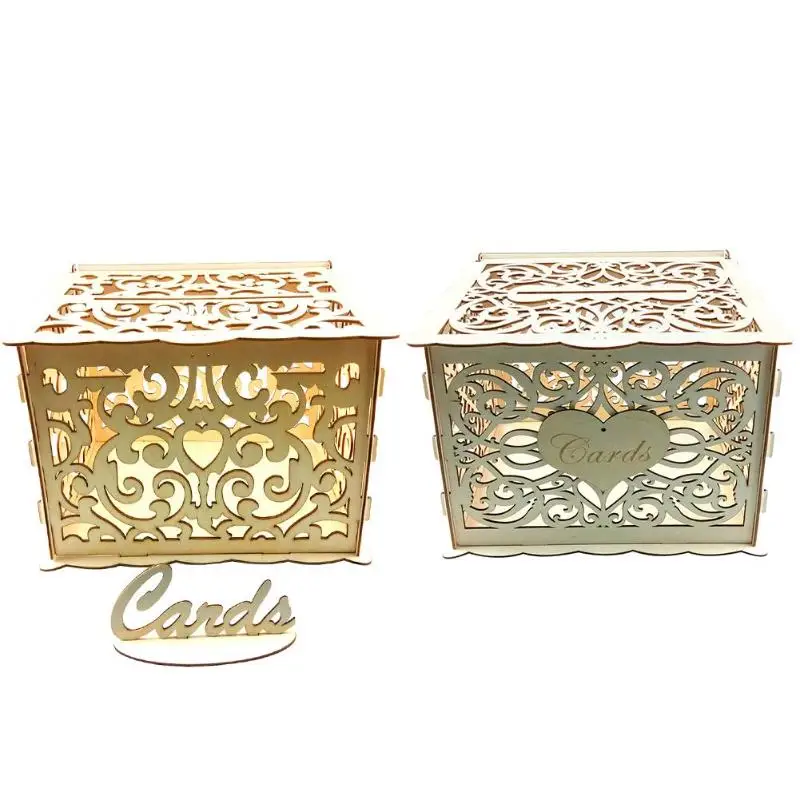  Christmas Gift Box Wooden DIY Wedding Cards Box Invitation Letter Storage Case Wooden Gift New Year - 4000469408801