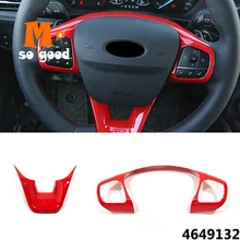 ABS Red Styling For Ford Fiesta Mk8 ST Logo Car Steering Wheel Trim Control Button Frame Cover 2017 2018 Interior Accessories ABS Red Styling For Ford Fiesta Mk8 ST Logo Car Steering Wheel Trim Control Button Frame Cover 2017 2018 Interior Accessories
