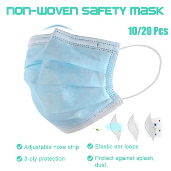 

10/20Pcs Disposable Protective Masks 3 Layer Non-woven Fabric Work Daily Keep Security Face Mask Anti Dust Disposable Mouth Mask