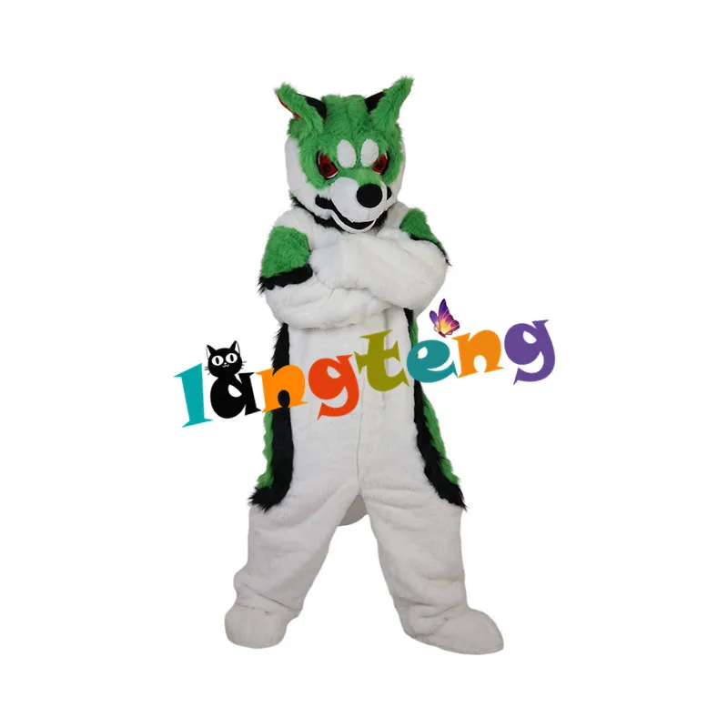 

879 Langteng зеленая лиса собака костюмы Хаски талисман Хэллоуин костюм Fursuit