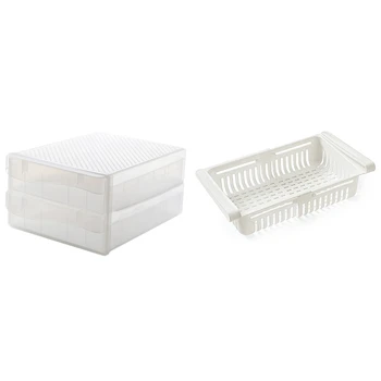 

2 Pcs Refrigerator Storage Box Fresh Spacer Layer Storage Rack Drawer Fresh Spacer Sort, 20.5X16.4X7.6cm & 26X34X17CM