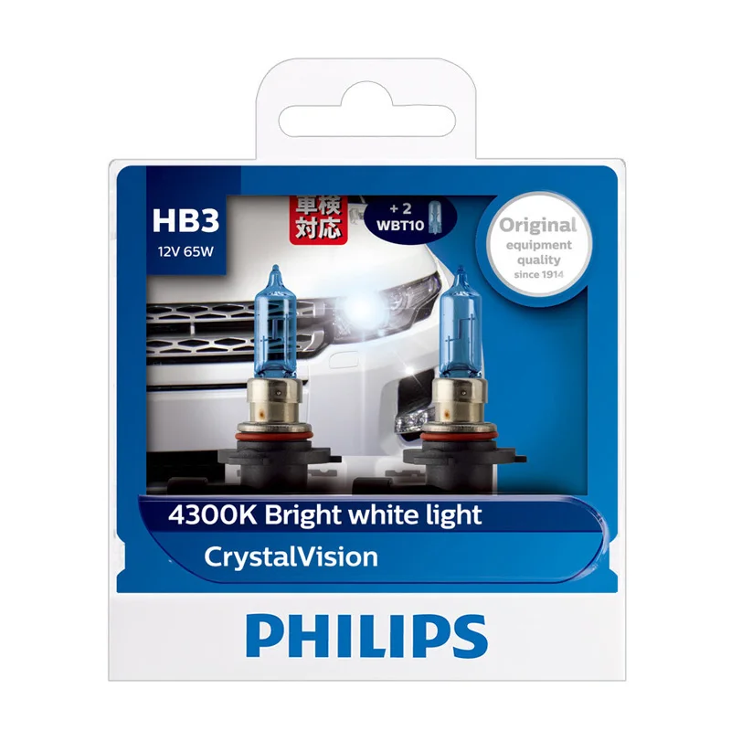 Philips 9005 HB3 12V 60W Crystal Vision 4300K галогенная яркая белая лампа для фары авто оригинальная УФ-стойкая 9005 CVSM, пара