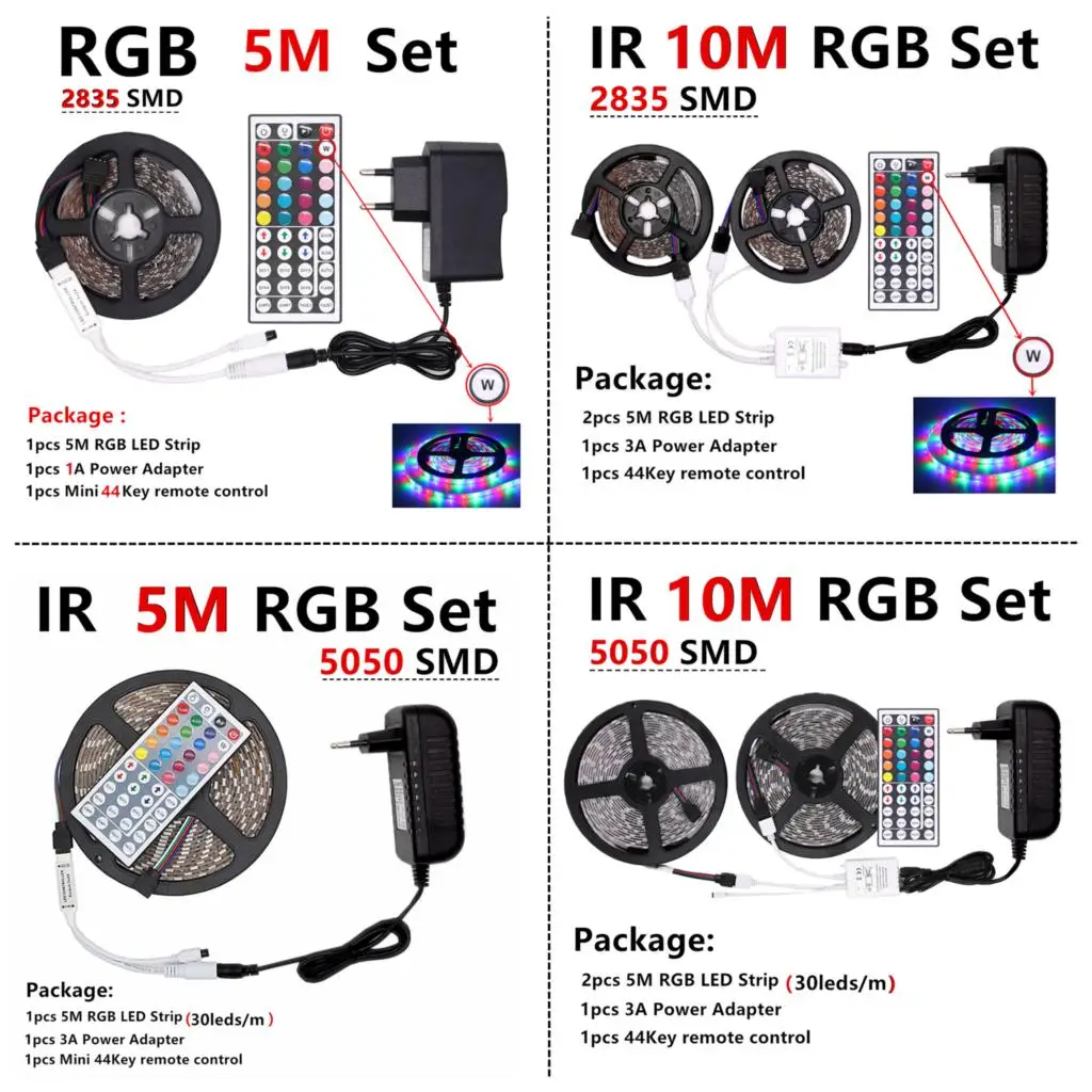 RGB Светодиодная лента RGB 5050 SMD 2835 гибкая лента светодиод RGB 5 м 10 М лента диод DC 12 В адаптер дистанционного управления