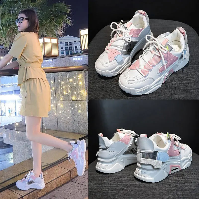 

2020 spring and autumn new muffin lace up color matching sneakers women thick bottom mesh wild fashion women's shoes X112