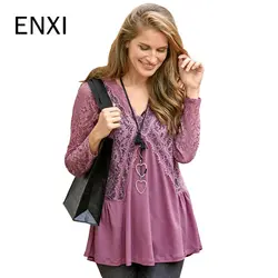 ENXI Осенняя кружевная рубашка для беременных с длинным рукавом и v-образным вырезом, Одежда для беременных, модная рубашка для женщин