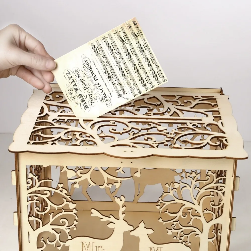 DIY деревянный Mr& Mrs свадебные принадлежности коробка для карт знак в коробке деревянный Любовь олень Свадебная вечеринка коробка для карт