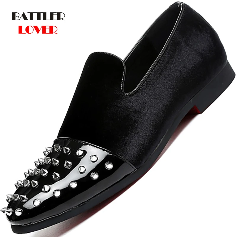 Luxury Brand Glitter Studded Rivet Men Flats 2019 New Trendy Men Casual Shoes High Quality Mens Loafers Moccasin Plus Size 37-48