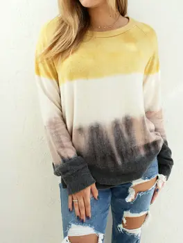

New Fashion Women O Neck Long Sleeve Casual Gradient Sweatshirts Female Tie Dyeing Stylish Sweatshirt Pullover Oversize Outfits