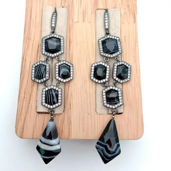 

Faceted Onyx Cz Pave Dangle Hook Earrings