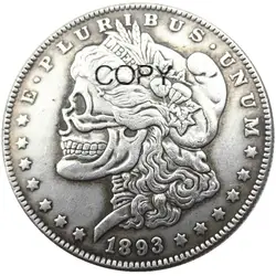 Американская заколка на голову с двумя Морганами 1893o, череп, заколка на Хэллоуин, резные копии монет высокого качества