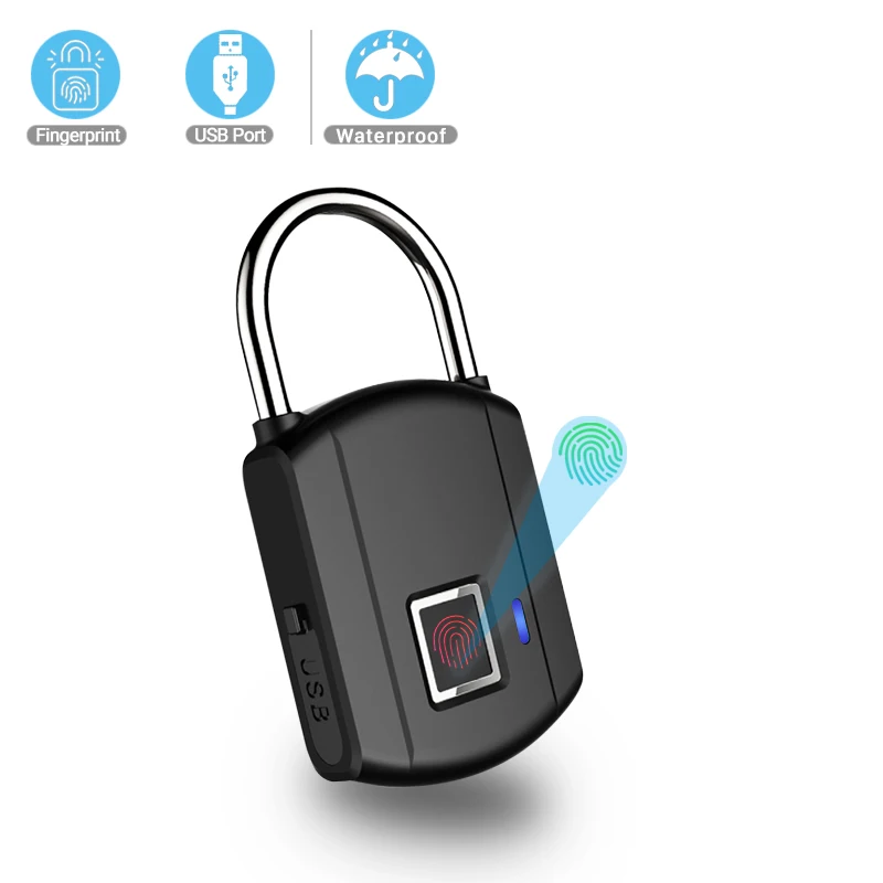 

BESDER Keyless USB Rechargeable Fingerprint Lock Quick Unlock Metal waterproof Door Lock Smart Padlock for Suitcase/Garden Door