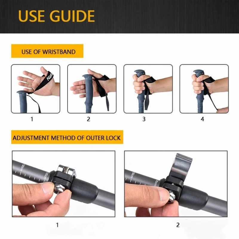 Trekking Pole Walking Stick Trekking Poles Naturehike 7075 Aluminum Alloy Outer Lock 3-Section Telescopic Folding Pole Hiking Climbing Outdoor Walking Stick
