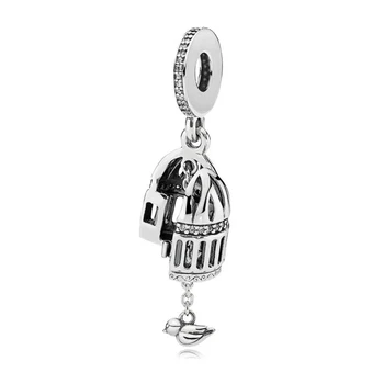

Authentic 925 Sterling Silver Vintage Openwork Bird Cage Dangle Charm Fit Original Pan Bracelet For Women DIY Jewelry Beads